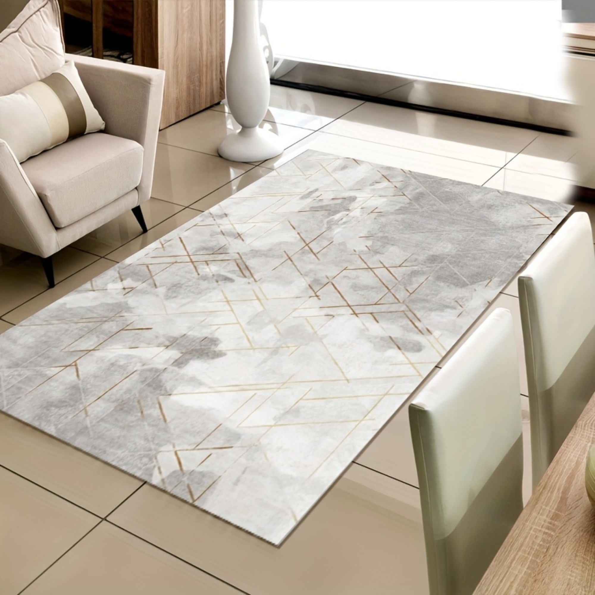 Χαλάκι SILK 60X135εκ Εκρού- Γκρι Με Χρυσό